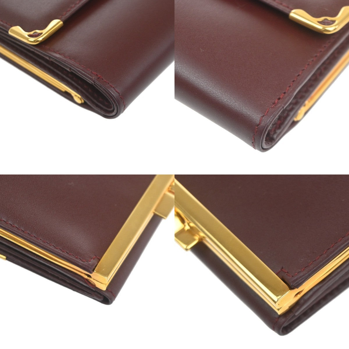 Cartier 2C Logo Trifold Compact Wallet Purse Leather Red Gold Italy 01RL879
