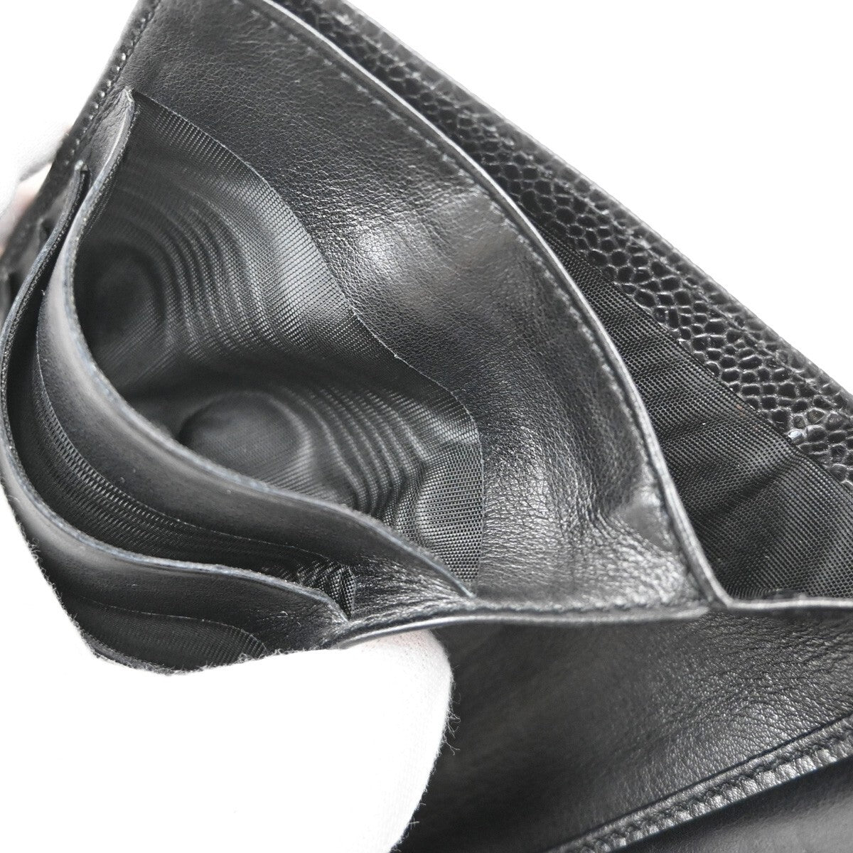 CHANEL CC LOGO Long Bifold Wallet Grained Calfskin Leather Black France 77RL156