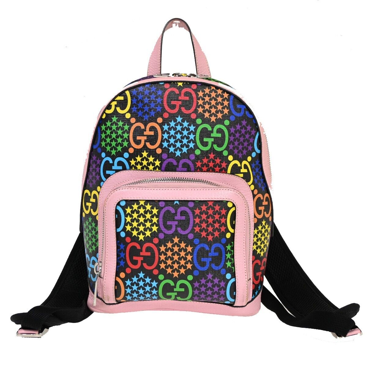 GUCCI Logo GG Psychedelic Backpack Bag Supreme Leather Black Pink Italy 14HB656
