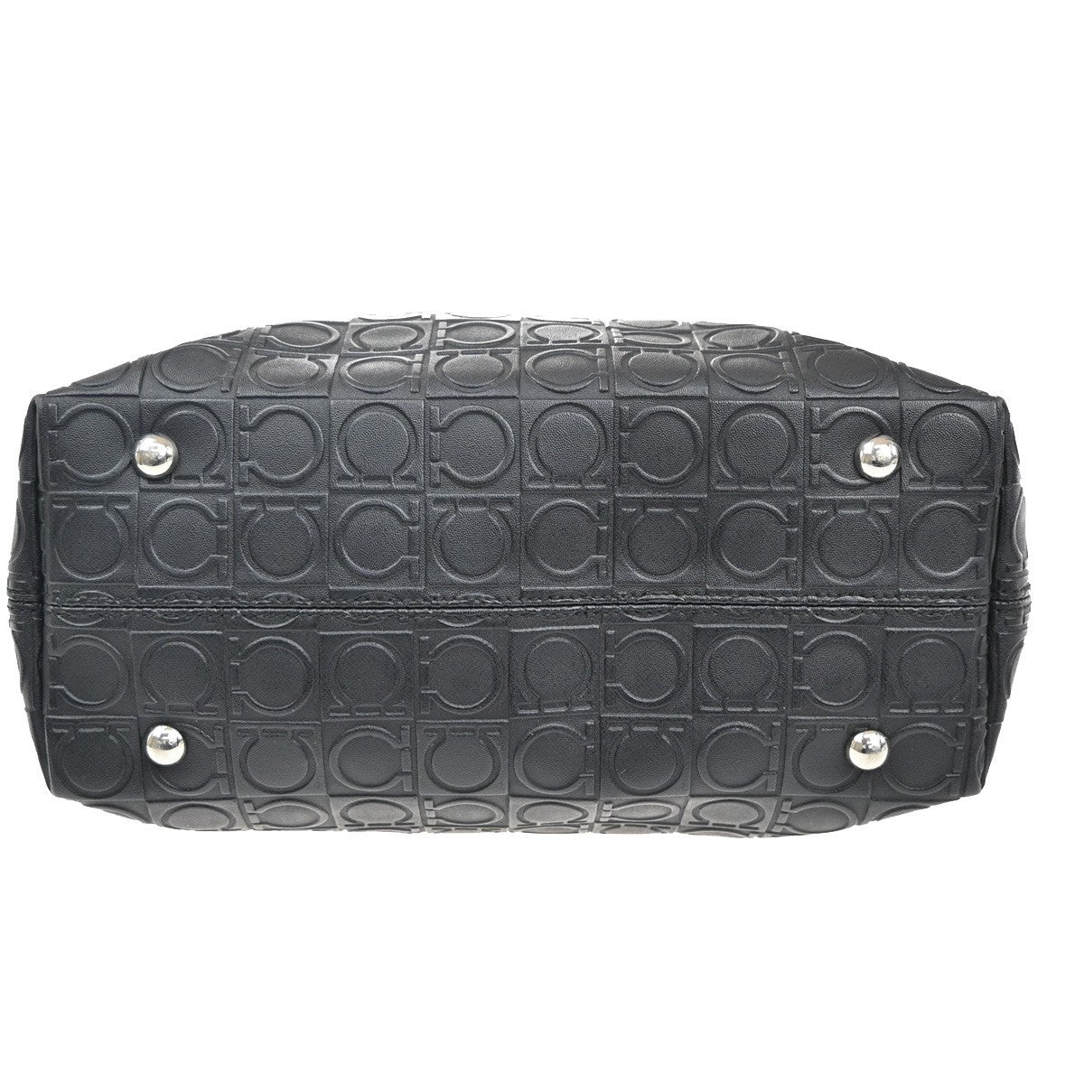 SALVATORE FERRAGAMO Gancini Tote Shoulder Bag PVC Leather Black SHW 69AA118