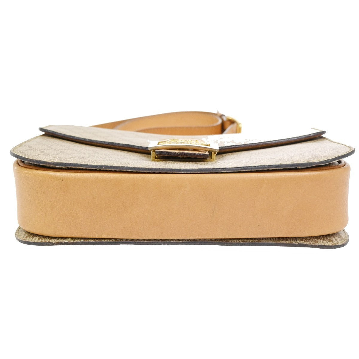 CELINE Logo Horse Carriage Macadam Shoulder Bag PVC Leather Beige GHW 30KC949