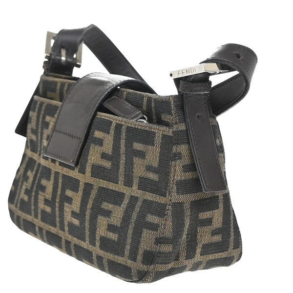 FENDI Logo Mamma Zucca Pattern Shoulder Bag Canvas Leather Brown Italy 46RF664