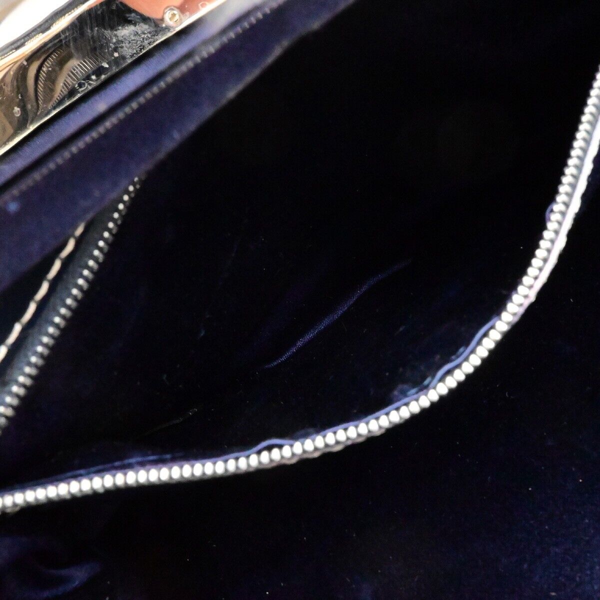 FENDI Logo Zucchino Pattern Hand Bag Nylon Leather Navy Blue Silver 31KA551