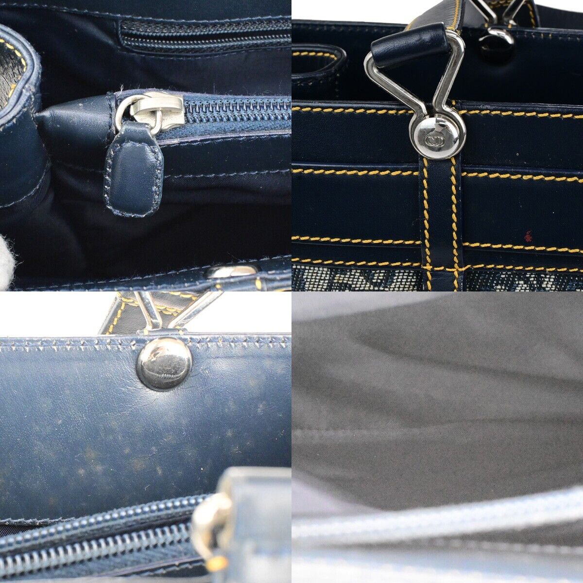 CHRISTIAN DIOR Trotter Pattern Shoulder Bag Canvas Leather Navy Blue 77ED282