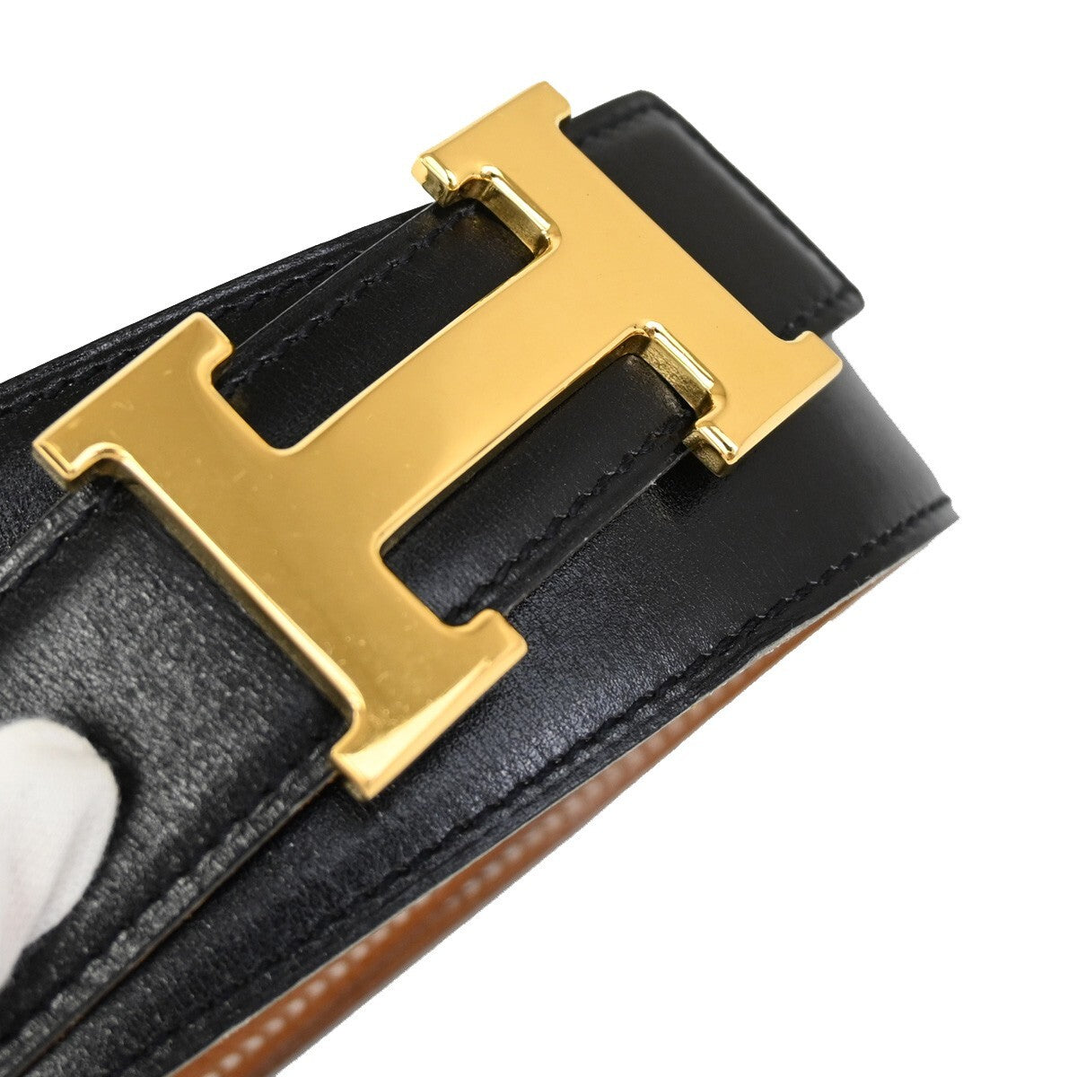 HERMES H Logo Constance Reversible Buckle Belt Leather Black Brown 82RF277