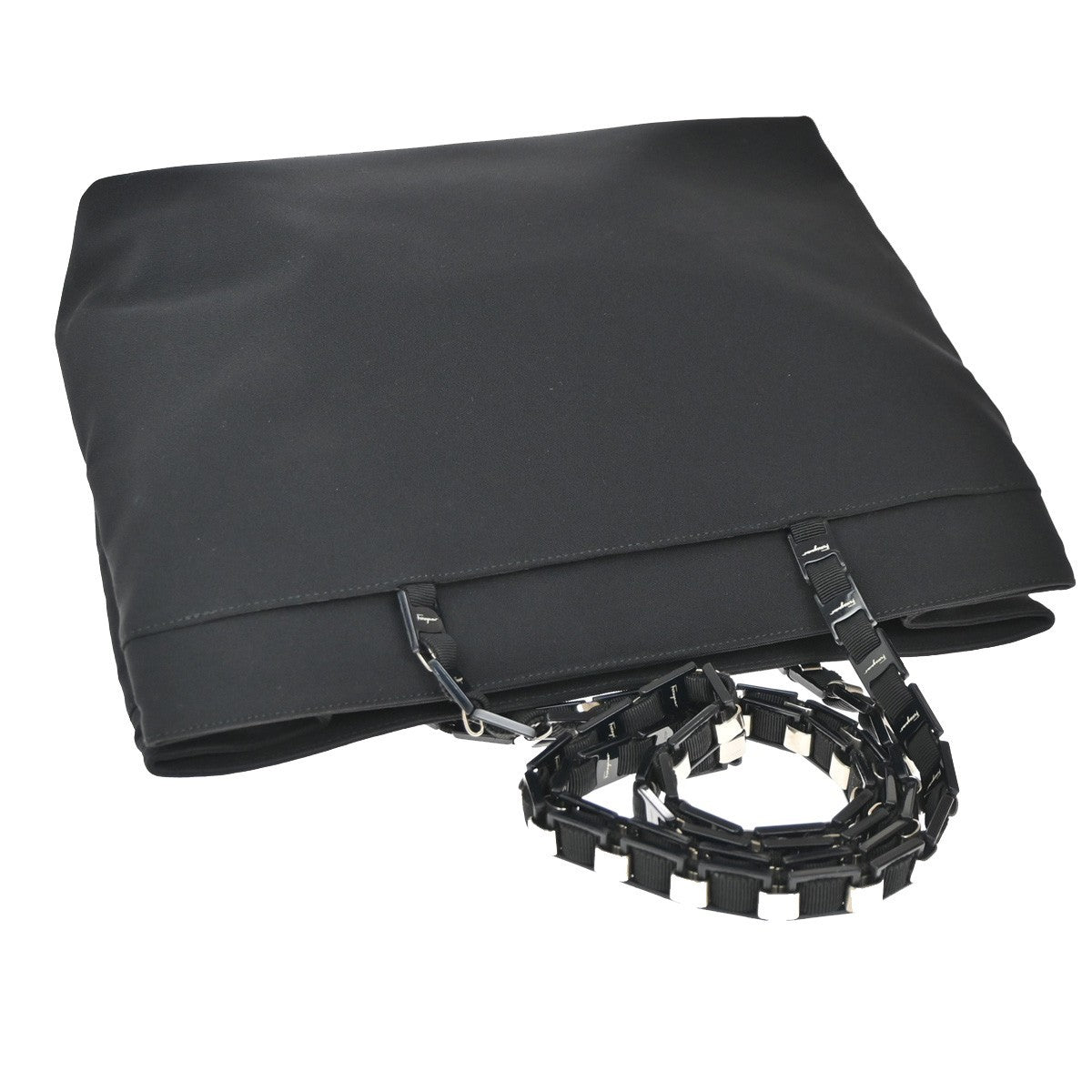 SALVATORE FERRAGAMO Vara Chain Tote Shoulder Bag Nylon Leather Black 61EG364