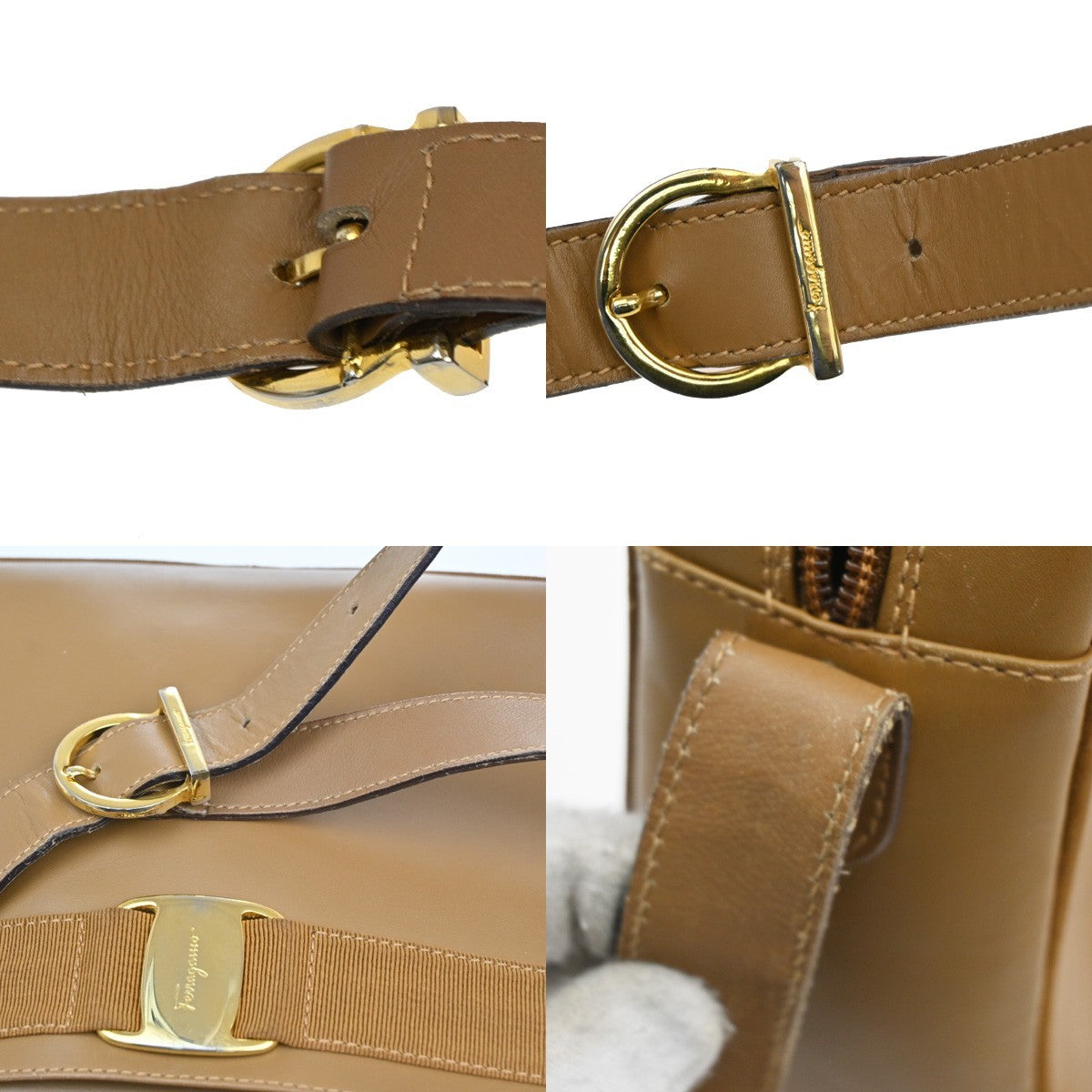 SALVATORE FERRAGAMO Logo Vara Shoulder Bag Leather Brown GHW Italy 68CA393