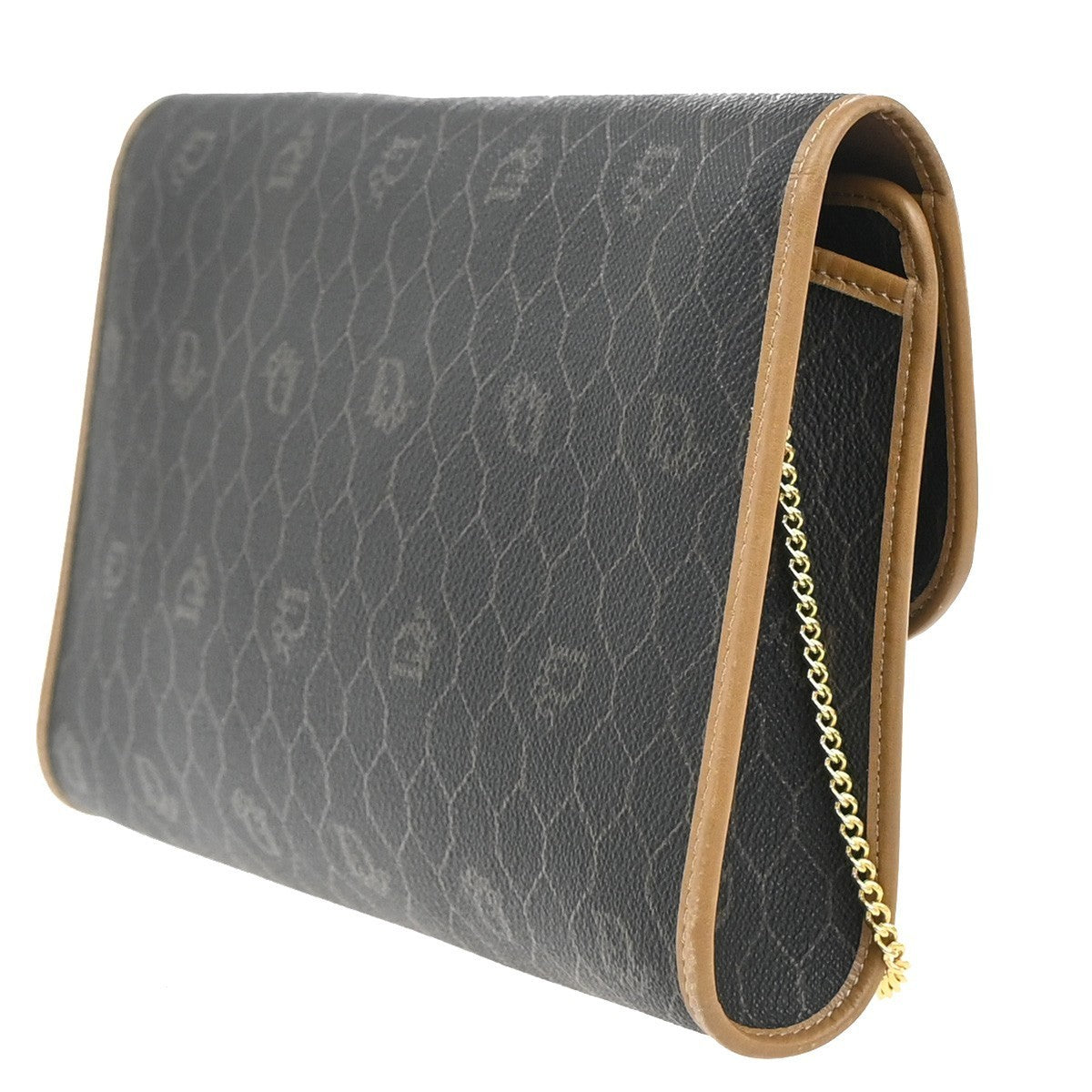 CHRISTIAN DIOR Logos Honeycomb Chain Shoulder Bag PVC Leather Brown Gold 38KP372