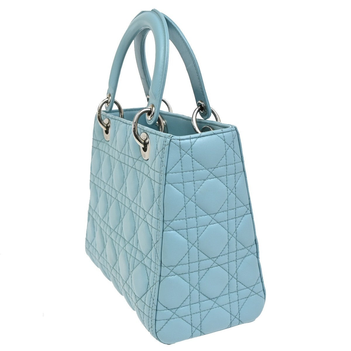 CHRISTIAN DIOR Logo Lady Cannage 2Way Shoulder Hand Bag Leather Blue 627RL153