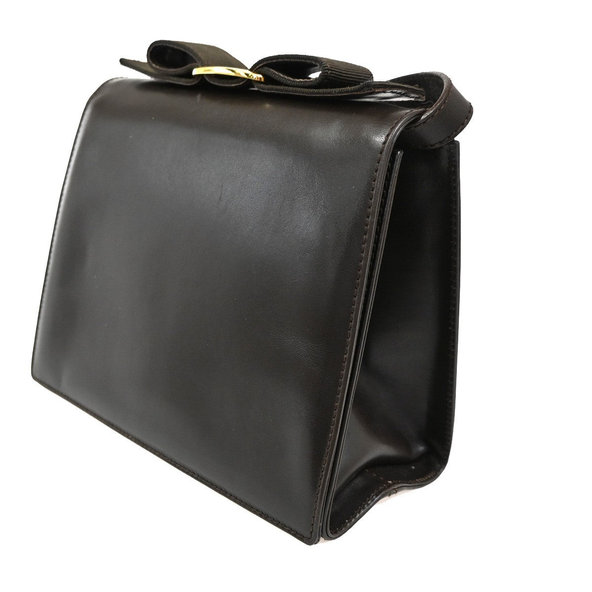 Salvatore Ferragamo Vara Bow Ribbon Hand Bag Leather Brown GHW Italy 05CA495
