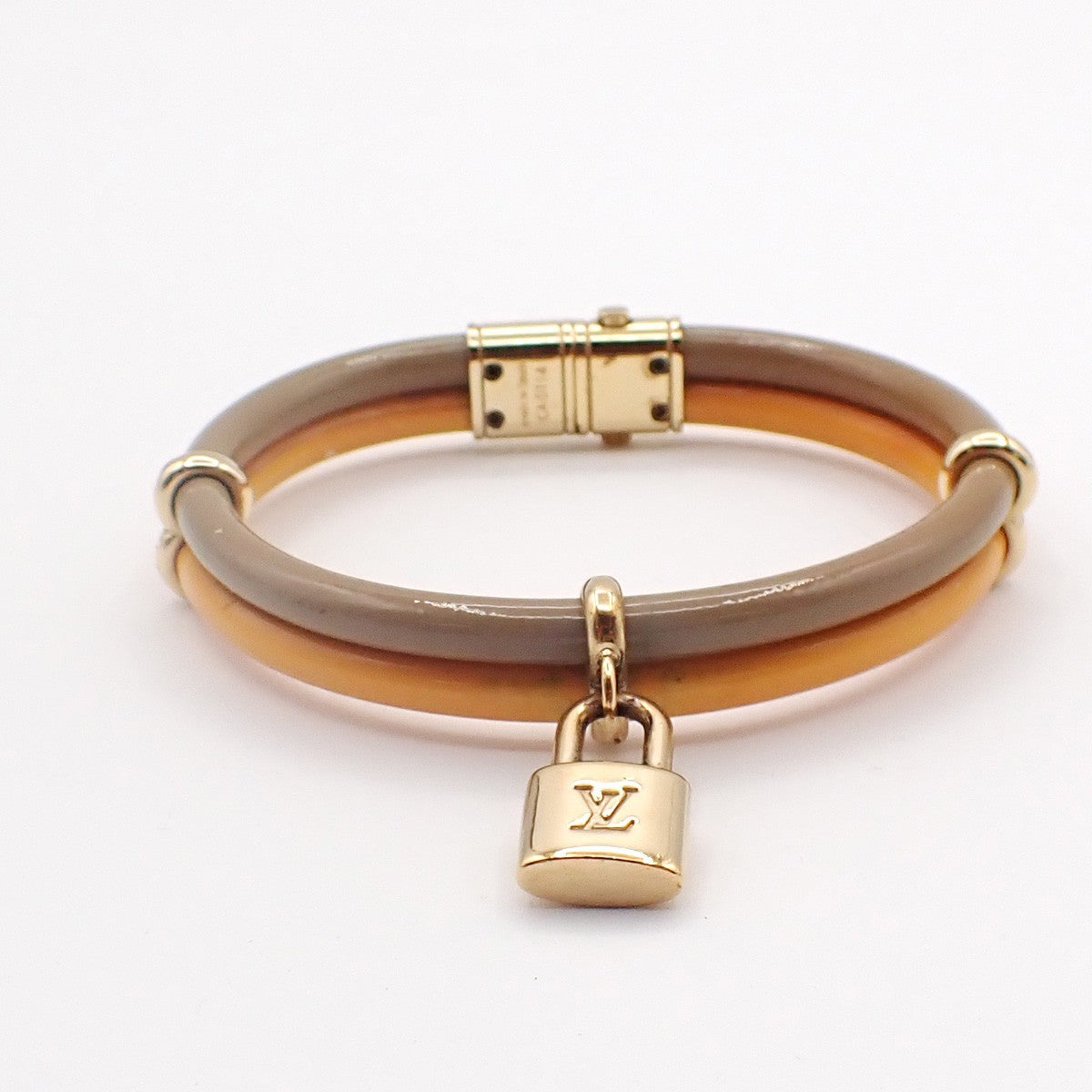 LOUIS VUITTON Keep It Twice Bracelet Patent Leather Khaki Yellow GHW 30KC922