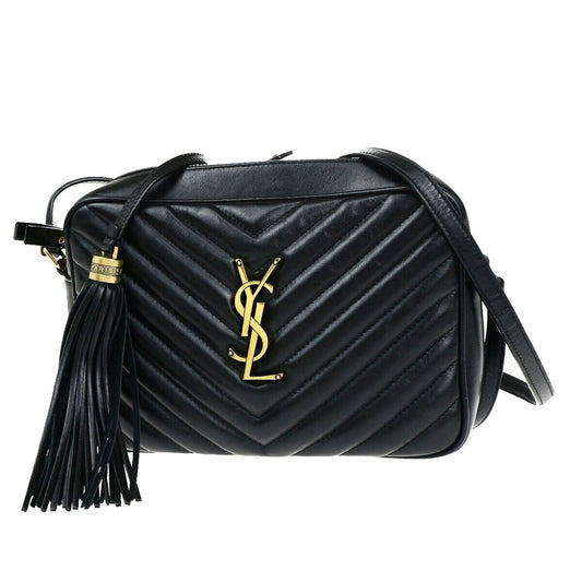 SAINT LAURENT YSL Logo Lou Tassel Shoulder Bag Leather Black GHW Italy 638RK536