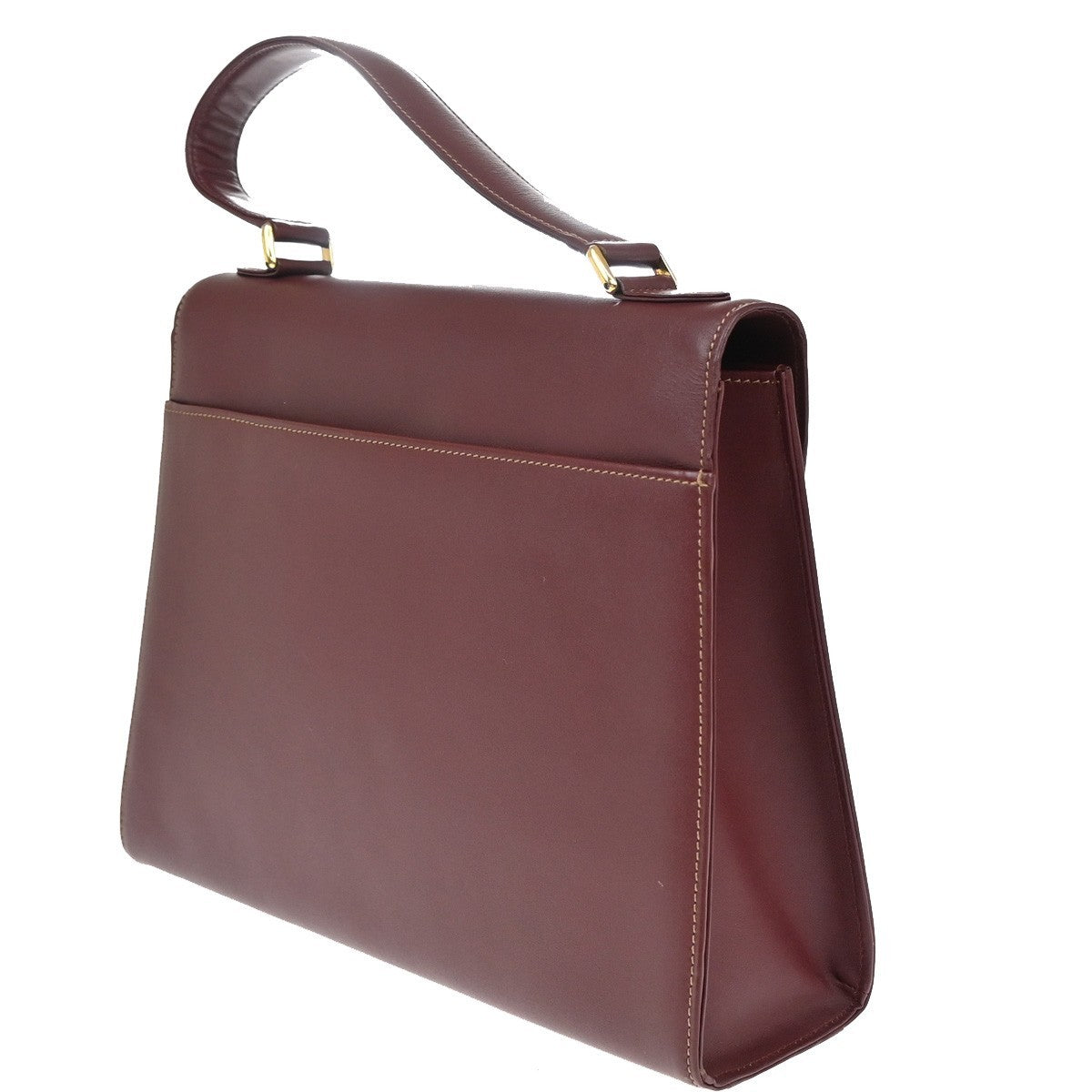 MUST DE CARTIER 2C Logo Hand Bag Leather Red Gold-Plated Italy 38KP142