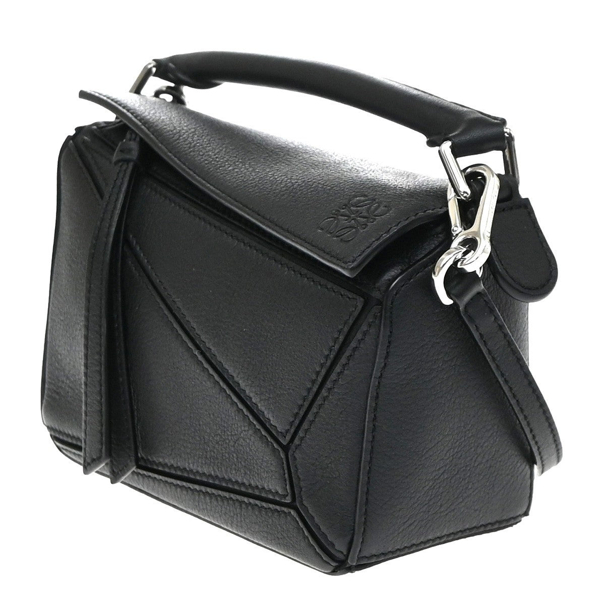 LOEWE Logo Puzzle Mini 2Way Shoulder Bag Leather Black SHW Spain 339RQ095