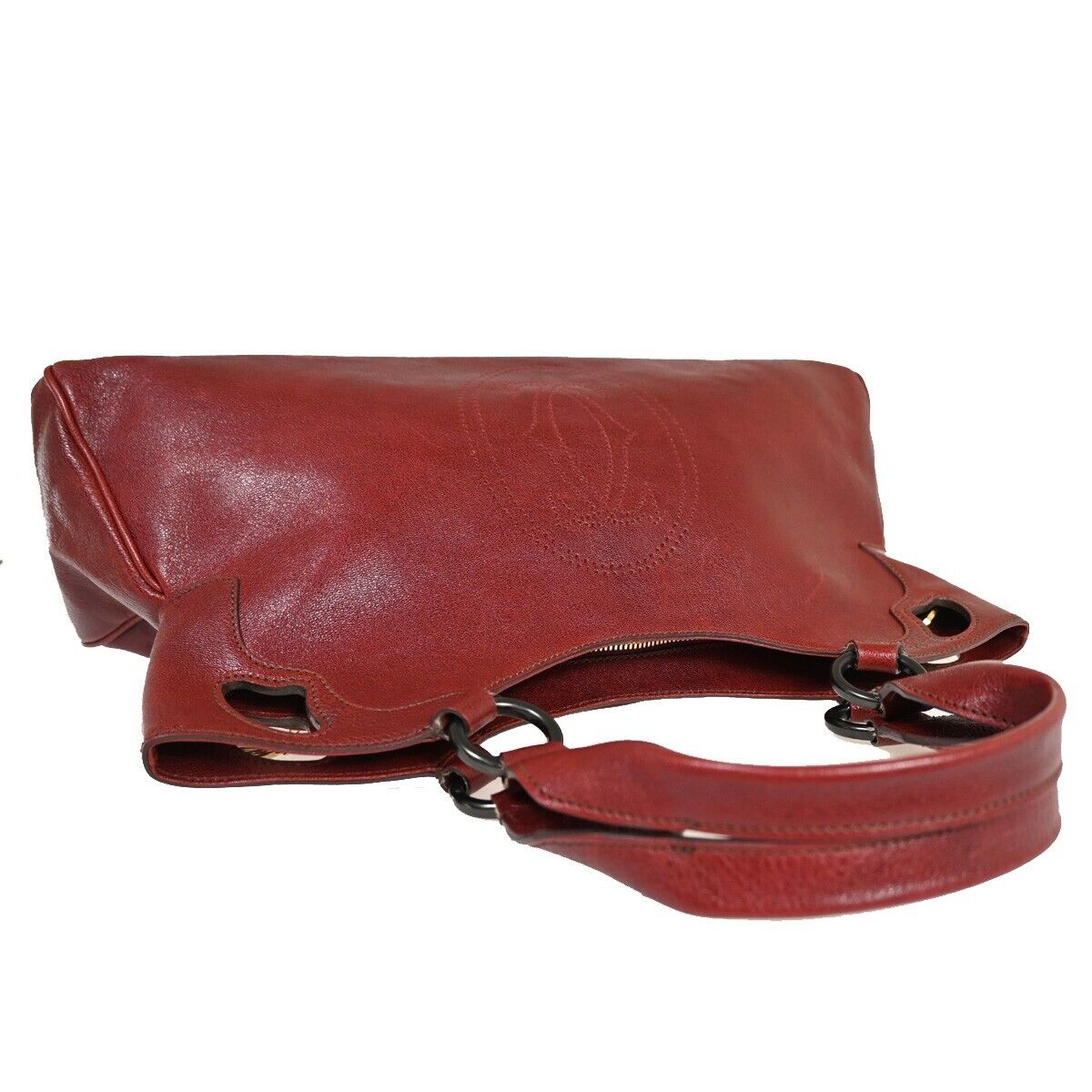 CARTIER Logo Marcello de Cartier Shoulder Hand Bag Leather Bordeaux 80YD885