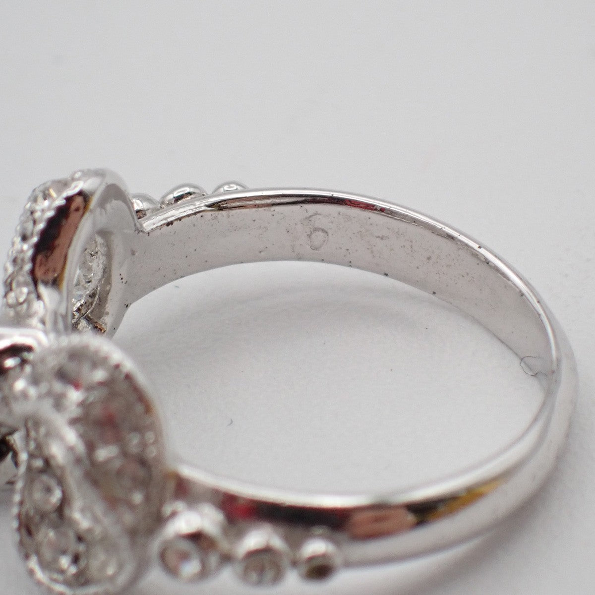 Dior Logo Rhinestone Bow Ring Silver Plated Accessory 09EF811