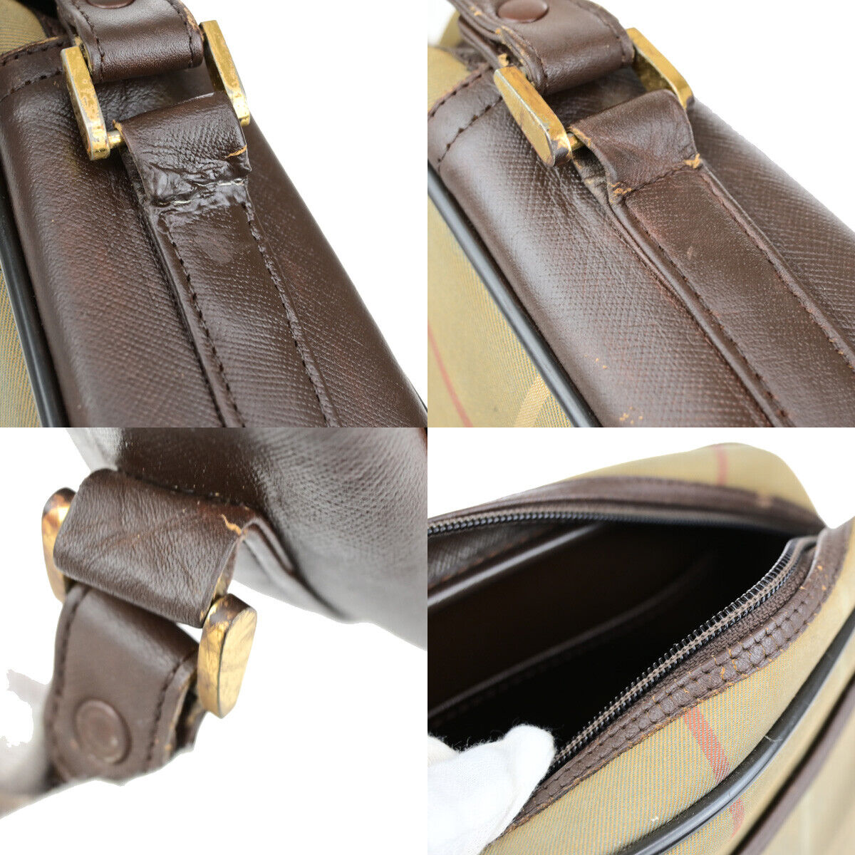Burberrys Logo Shoulder Bag Check Canvas Leather Brown GHW 05YG581