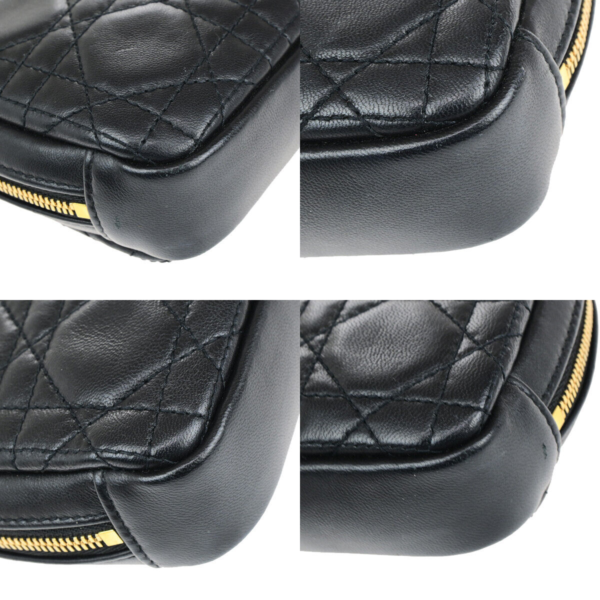 CHRISTIAN DIOR Logo Cannage Caro Mini Pouch Bag Leather Black GHW Italy 85RK740
