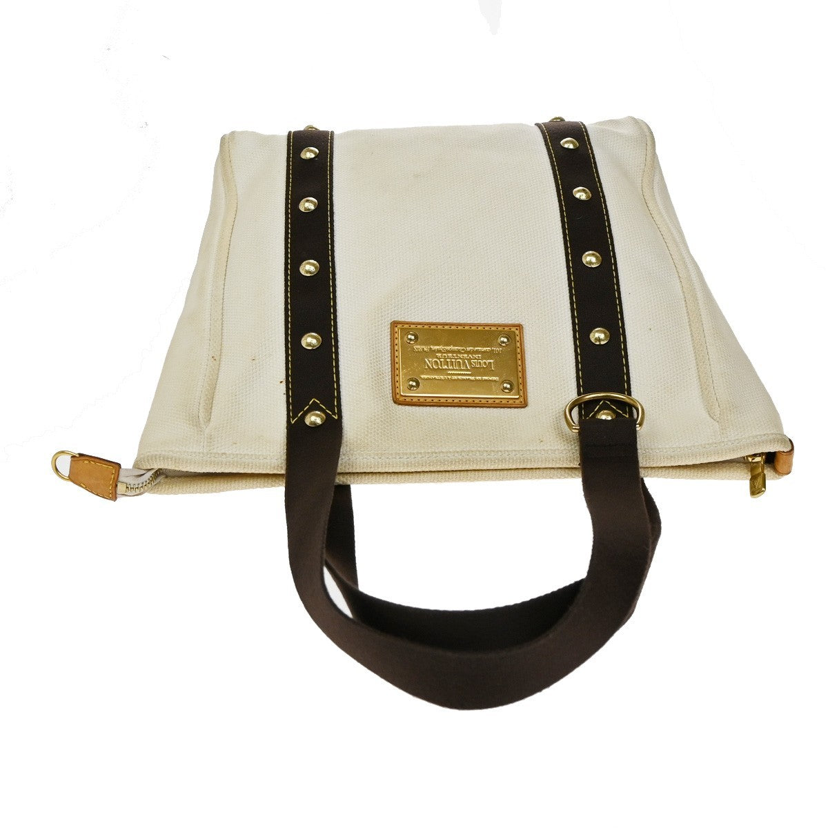 LOUIS VUITTON Cabas MM Shoulder Bag Antigua Canvas Leather White M40036 62KB503