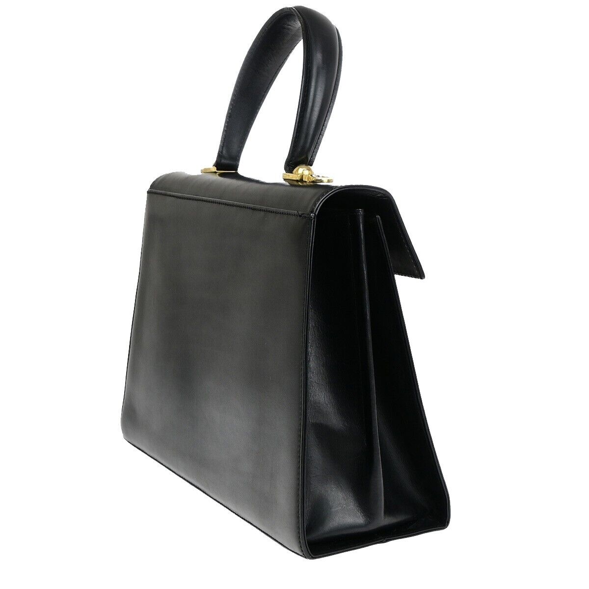 SALVATORE FERRAGAMO Logo Gancini Hand Bag Leather Black GHW Italy 36EC236