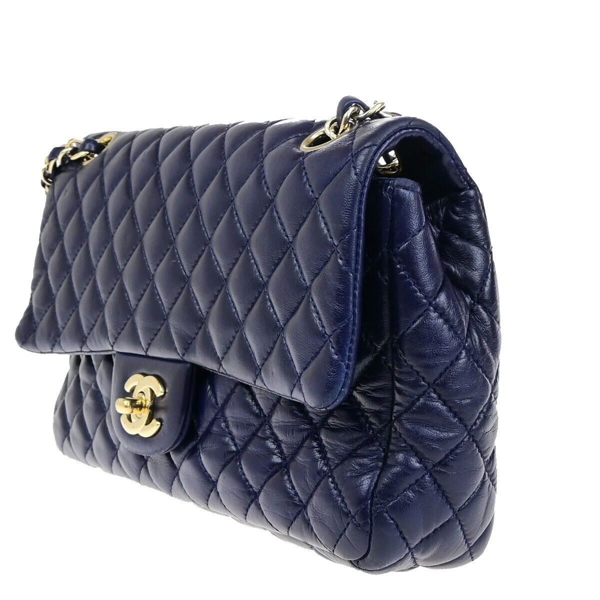 CHANEL CC Logo Valentine Matelasse Chain Shoulder Bag Leather Blue GHW 898RK737