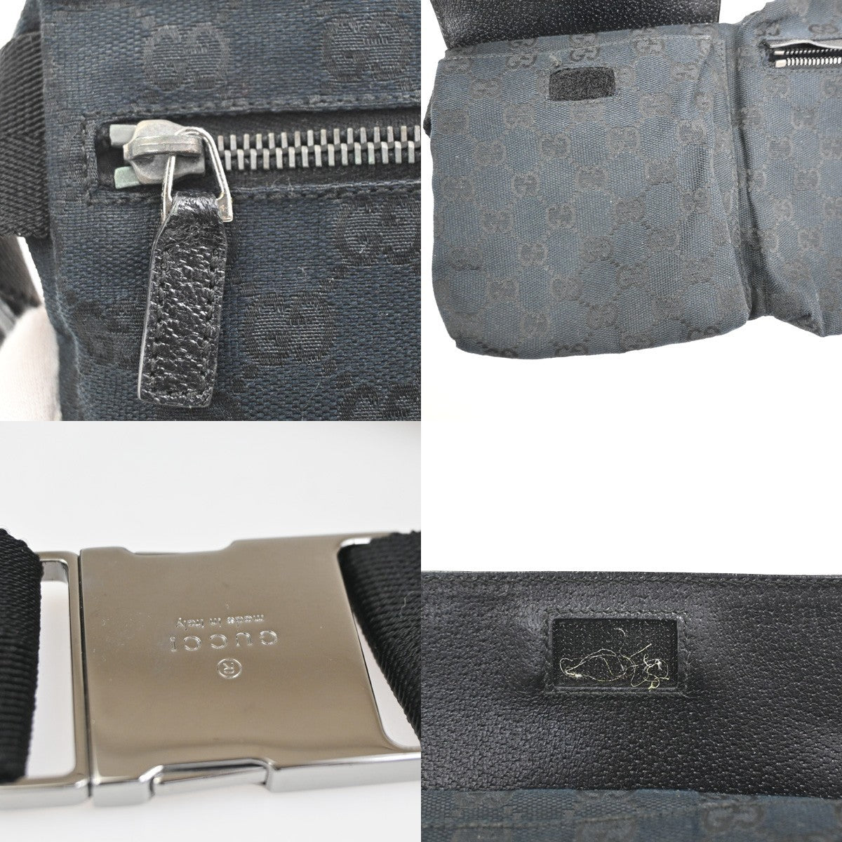 GUCCI Logo GG Pattern Mini Waist Belt Bag Canvas Leather Black SHW Italy 85ZA041