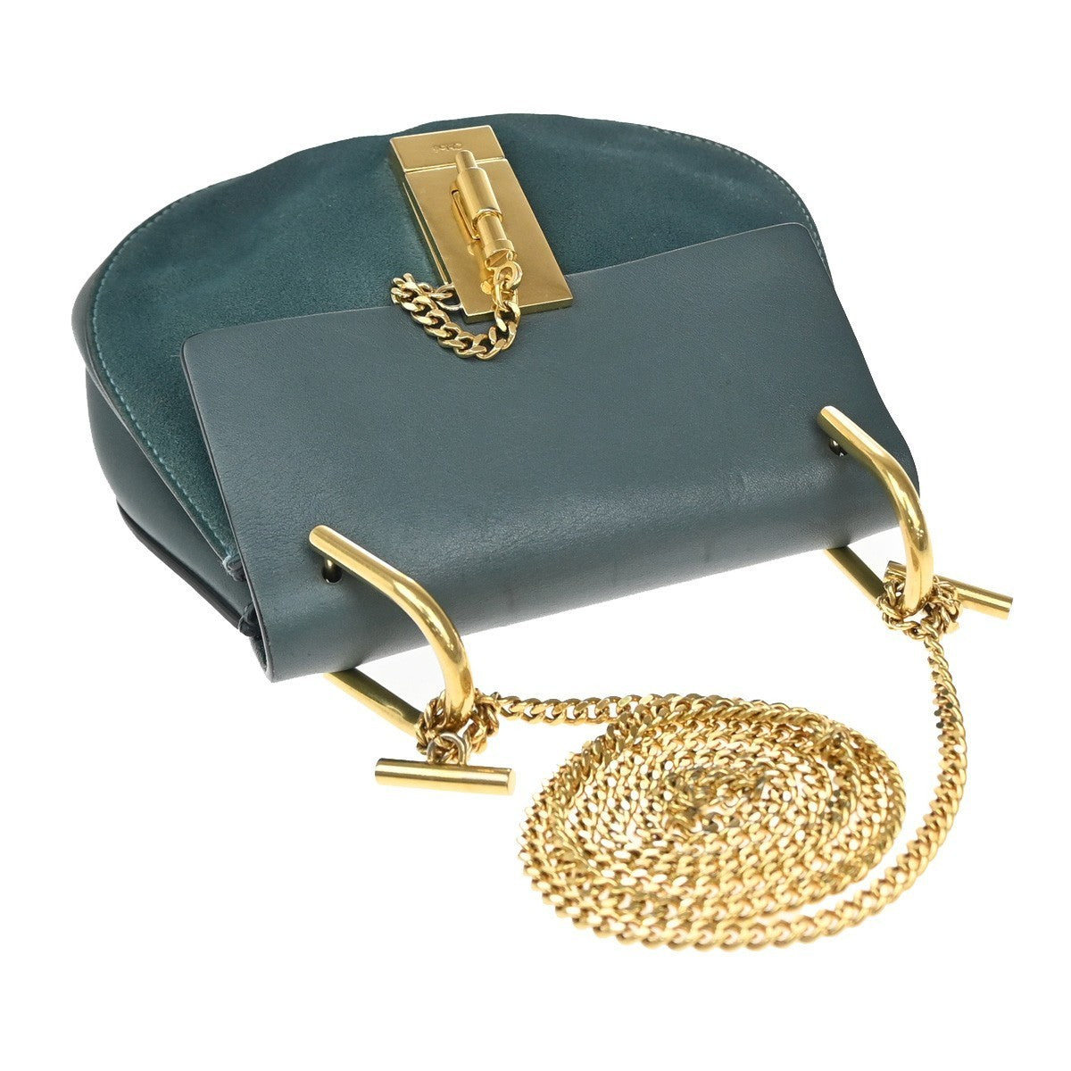 CHLOE Logo Drew Chain Mini Shoulder Bag Suede  Leather Blue GHW 35EG189