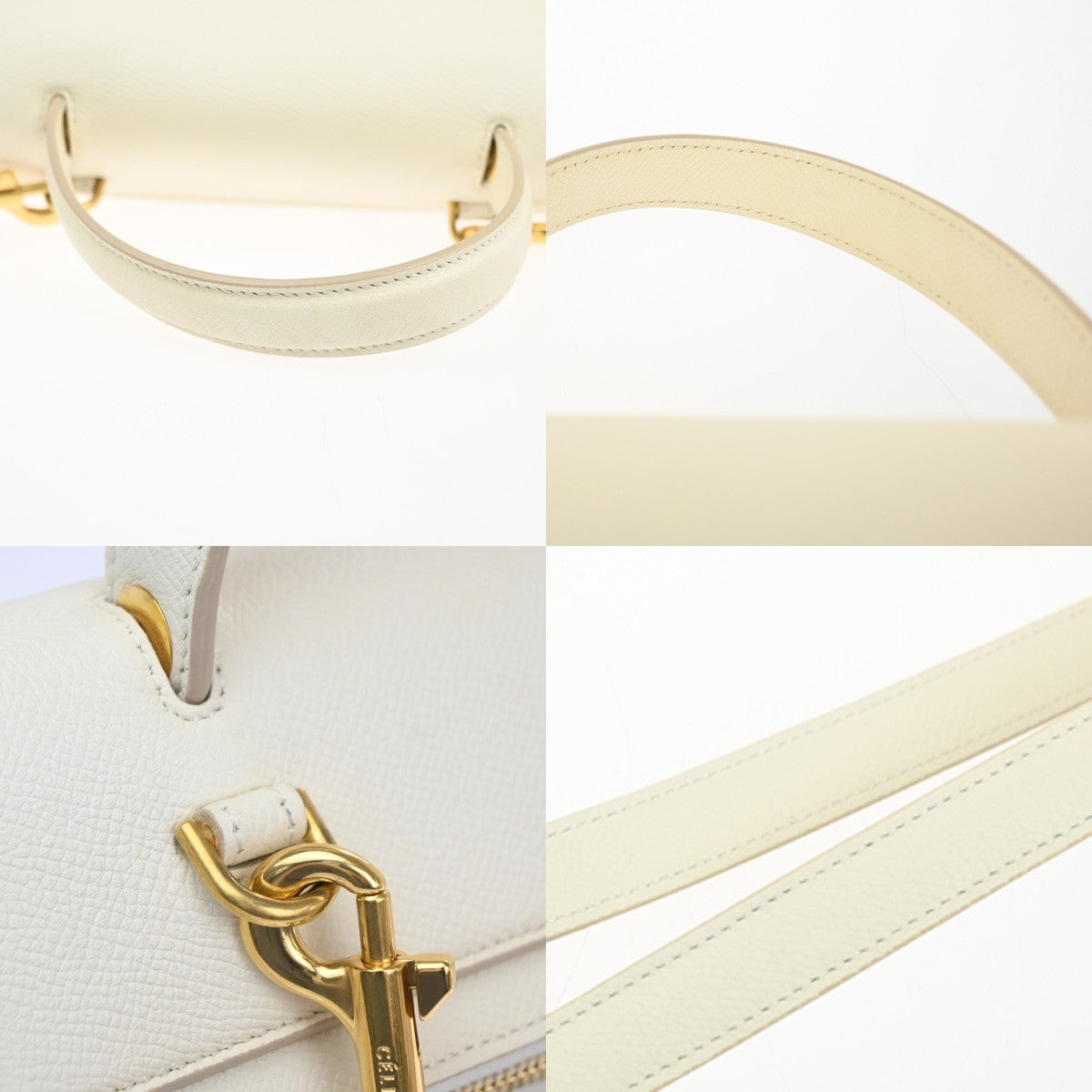 CELINE Logo Belt 2way Shoulder Hand Bag Leather White GHW Italy 29RL885
