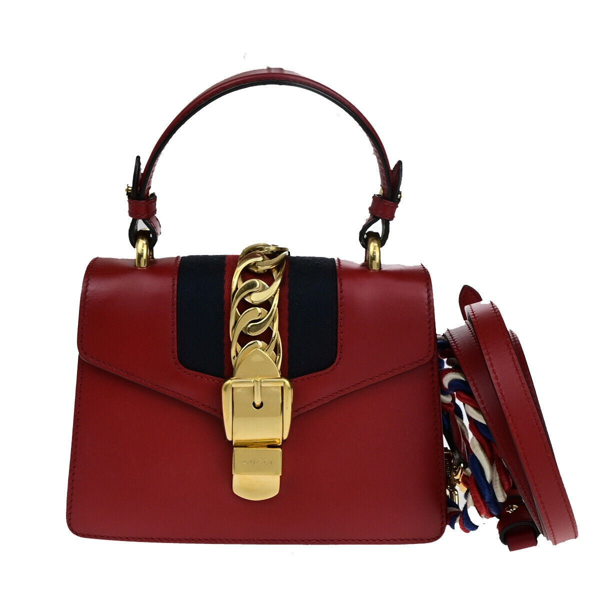 GUCCI Logo Mini Sylvie Sherry 2Way Shoulder Hand Bag Leather Red GHW 53RK113