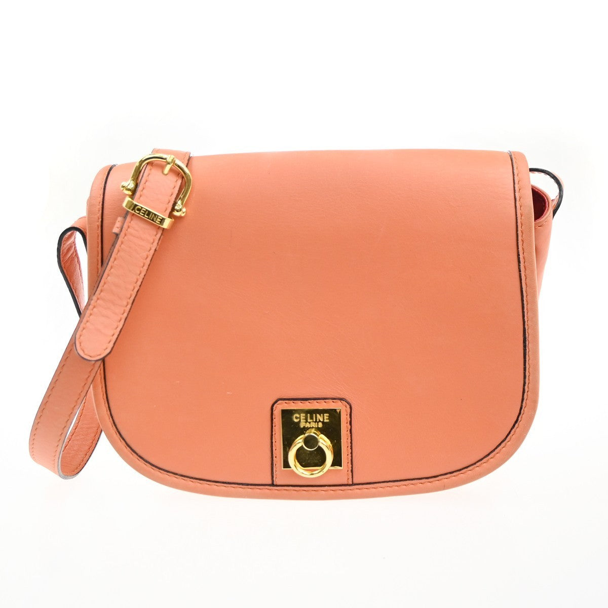 CELINE Logo Flap Crossbody Shoulder Bag Leather Orange GHW Italy 32KC449