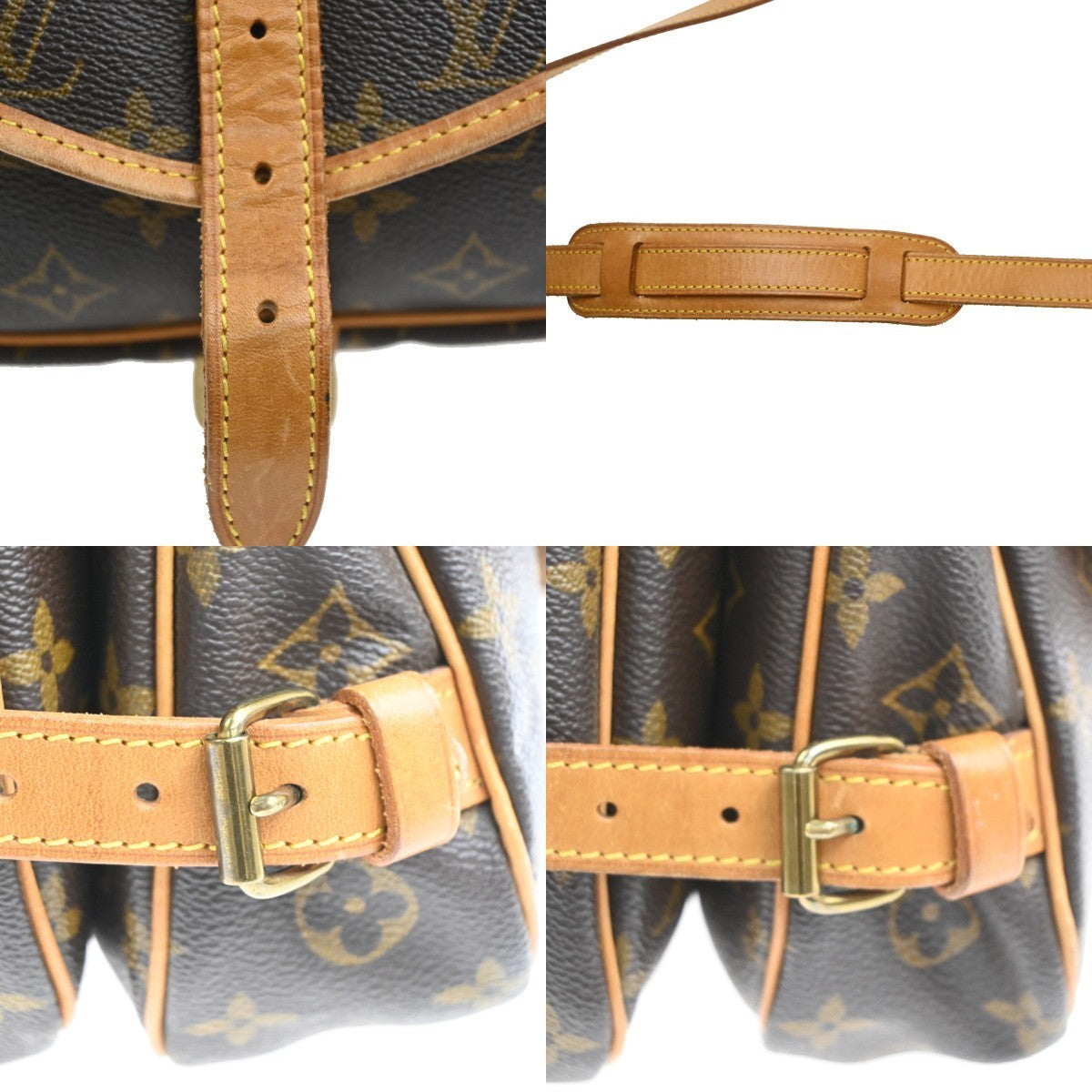 LOUIS VUITTON Logo Saumur 30 Shoulder Bag Monogram Leather Brown M42256 90MA320