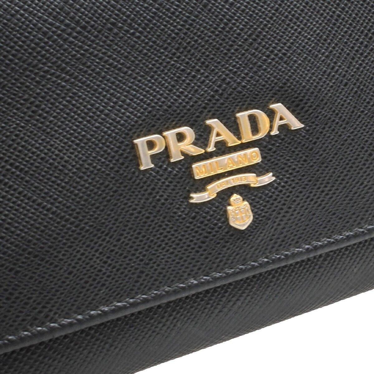 PRADA Logo Bifold Long Wallet Saffiano Leather Black GHW Italy 04ED935