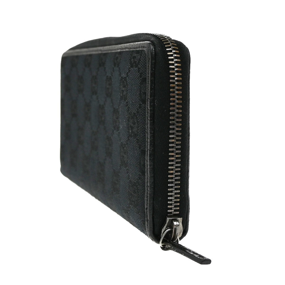 GUCCI Logo GG Pattern Long Zip Aroung Wallet Purse Canvas Leather Black 62YH231