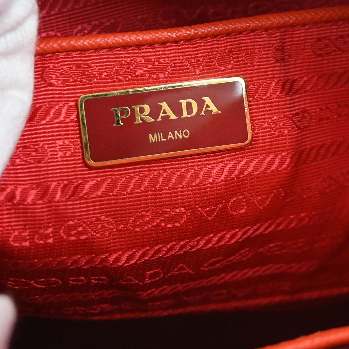 PRADA Logo Saffiano Shoulder Hand Bag Leather Red Lacca GHW Italy 71YJ010