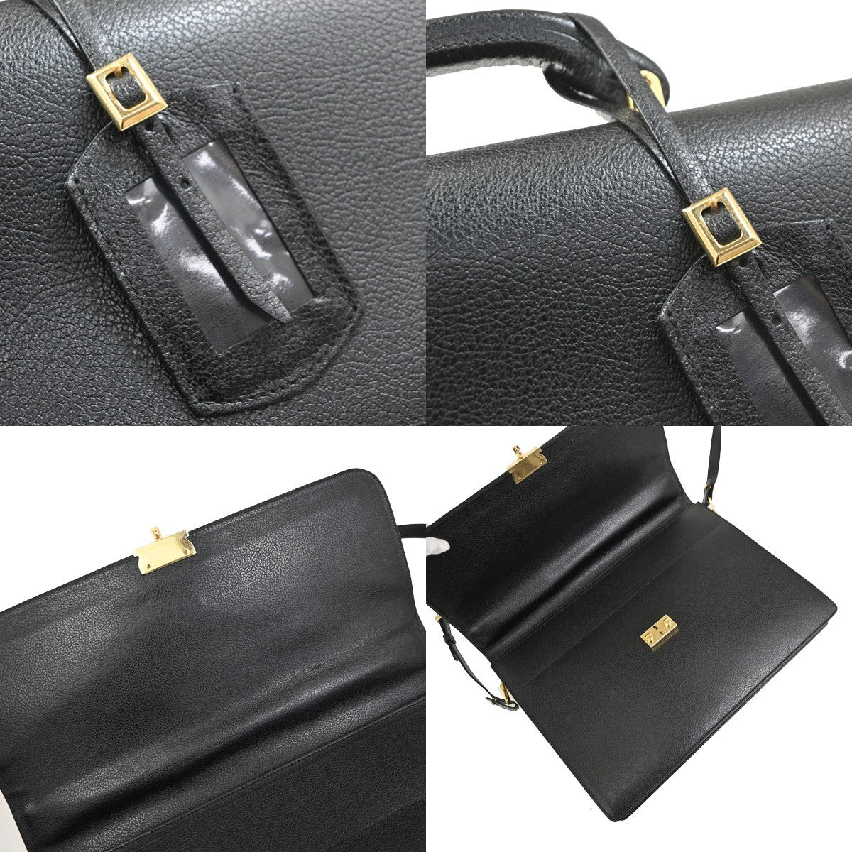 SALVATORE FERRAGAMO 2way Shoulder Hand Bag Briefcase Leather Black Italy 63KD172