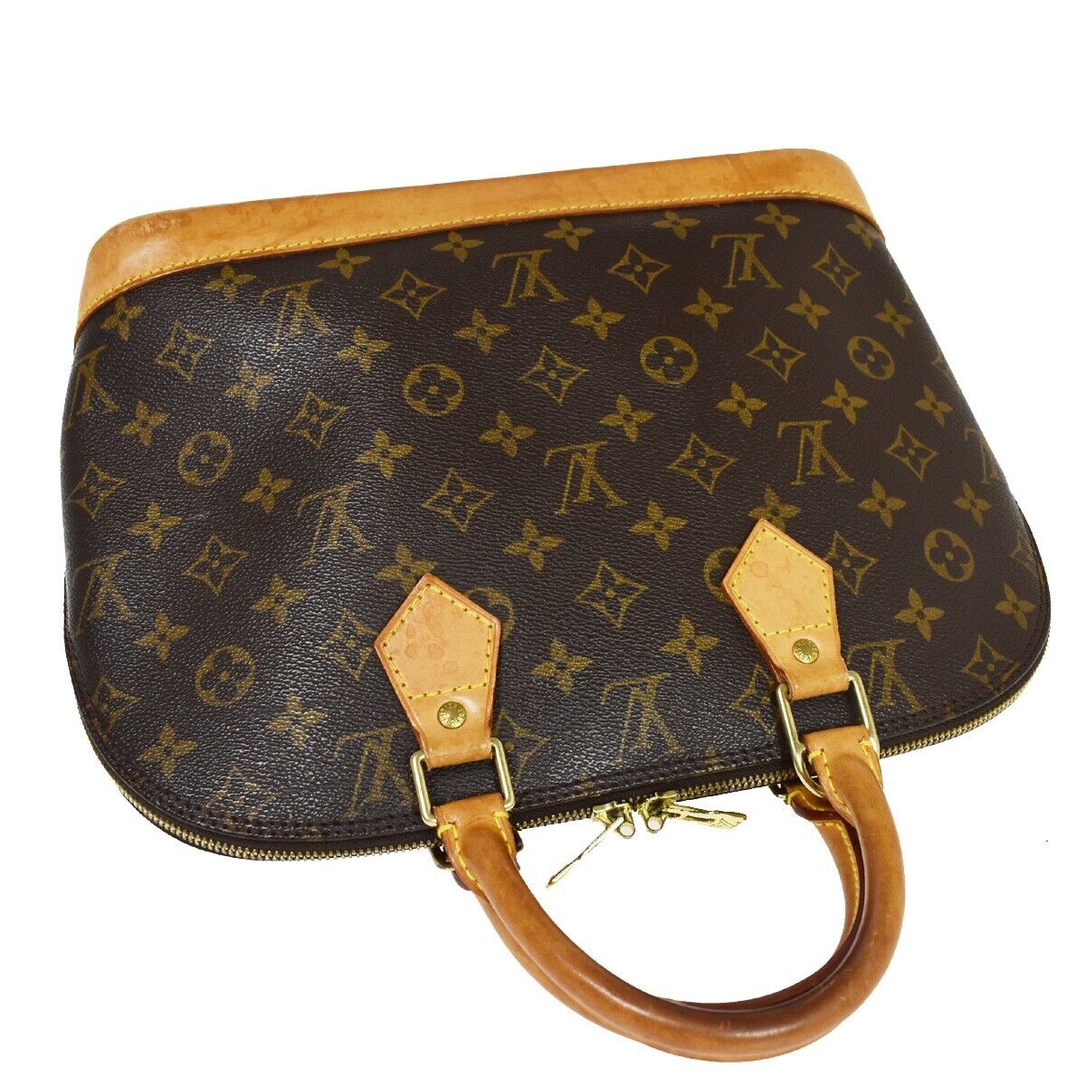 LOUIS VUITTON LV Logo Alma Hand Bag Monogram Leather Brown France M51130 83EA822