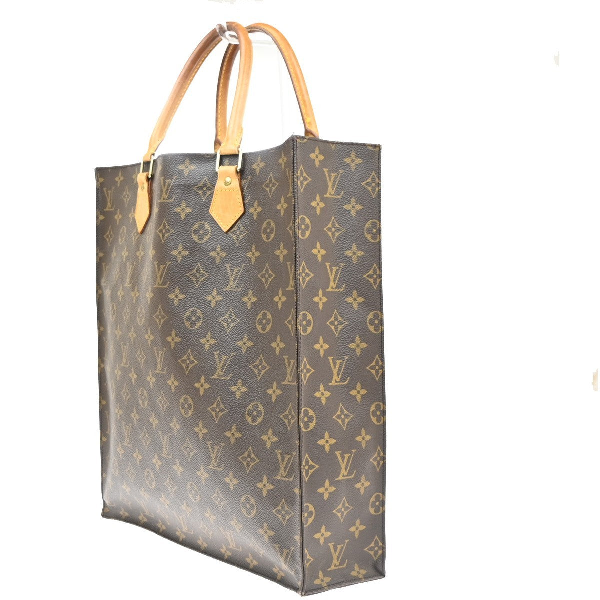 LOUIS VUITTON Logo Sac Plat Hand Tote Bag Monogram Leather Brown M51140 65KC814