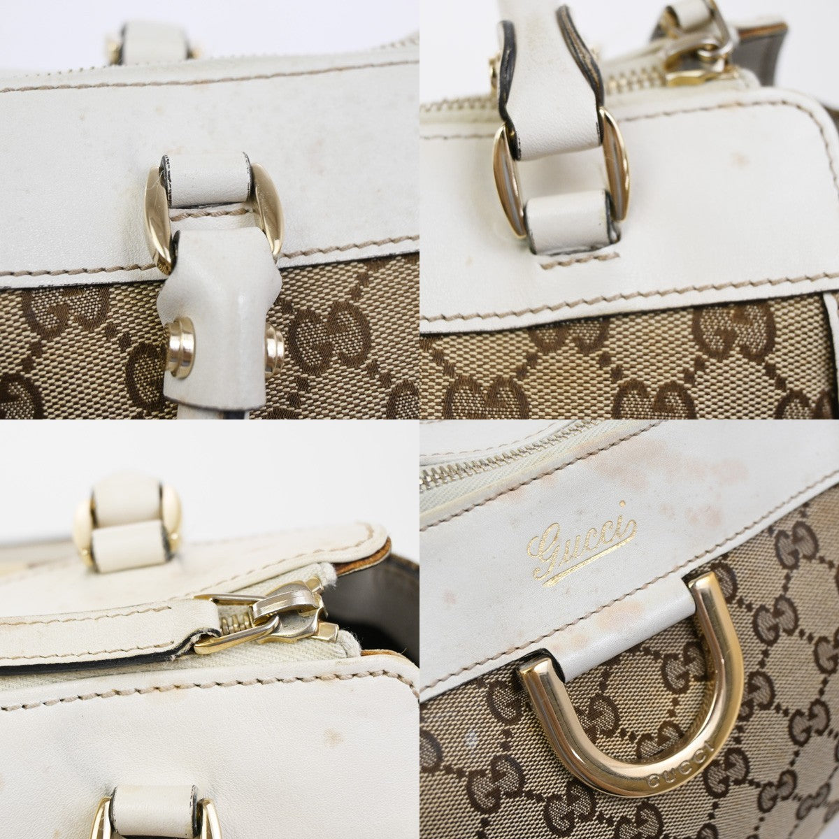 GUCCI Abbey GG Pattern D-Ring Shoulder Bag Canvas Leather BN White Italy 36ZA304