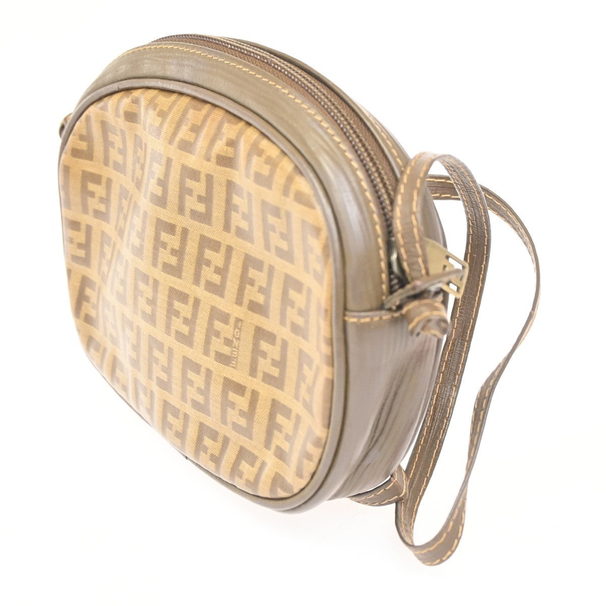 FENDI Logo Zucchino Pattern Mini Shoulder Bag PVC Leather Brown 62KC409
