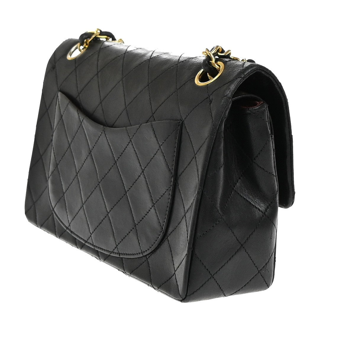 CHANEL Matelasse 23 Double Flap Chain Shoulder Bag Leather BK Vintage 396RF511