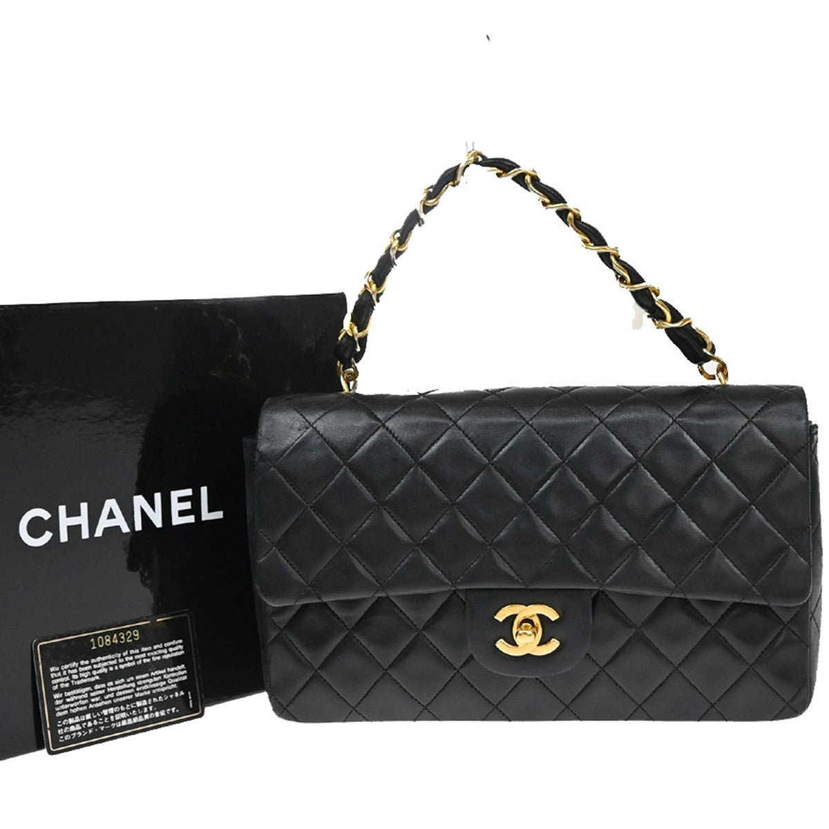 CHANEL CC Matelasse 25 Chain Top Handle Hand Bag Leather Black Vintage 870RF470