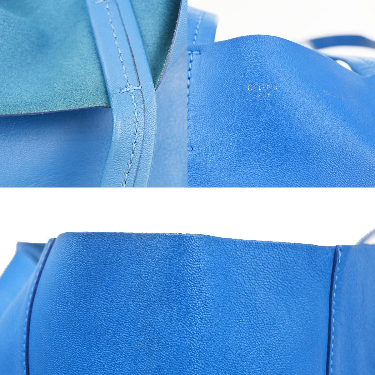 CELINE Horizontal Cabas Hand Tote Bag Bicolor Leather Blue Beige 38YJ129