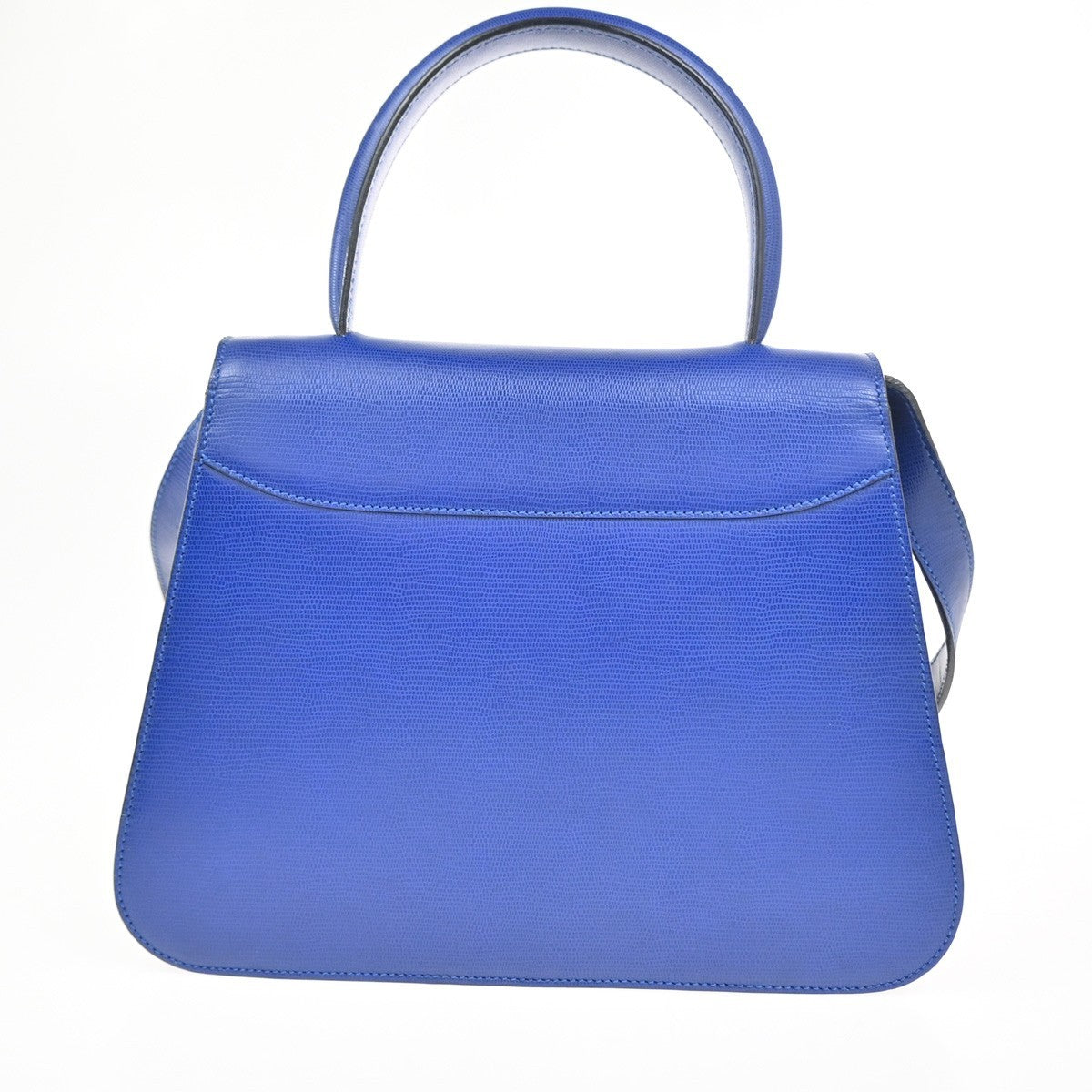CELINE Circle Logo Shoulder Hand Bag Embossing Leather Blue GHW Italy 70RQ044
