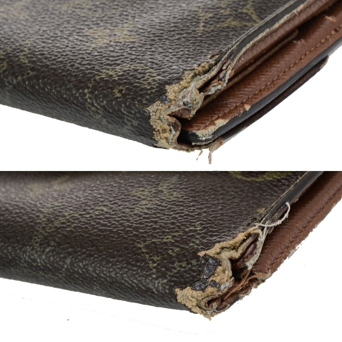 LOUIS VUITTON LV Logo 3 Set Trifold Bifold Wallet Monogram Leather Brown 09KA447