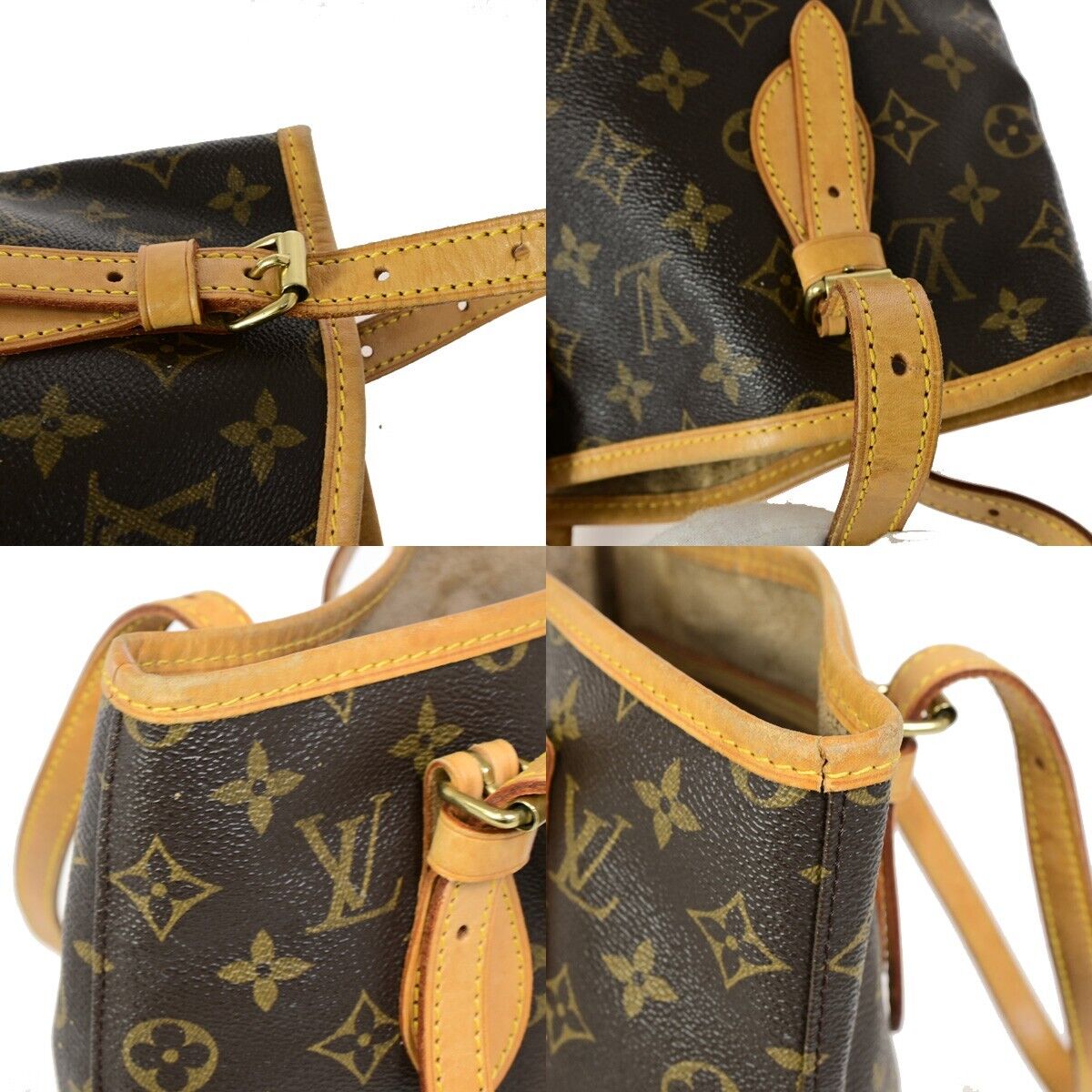 LOUIS VUITTON BUCKET PM Shoulder Tote Bag Monogram Leather Brown M42238 34EB427