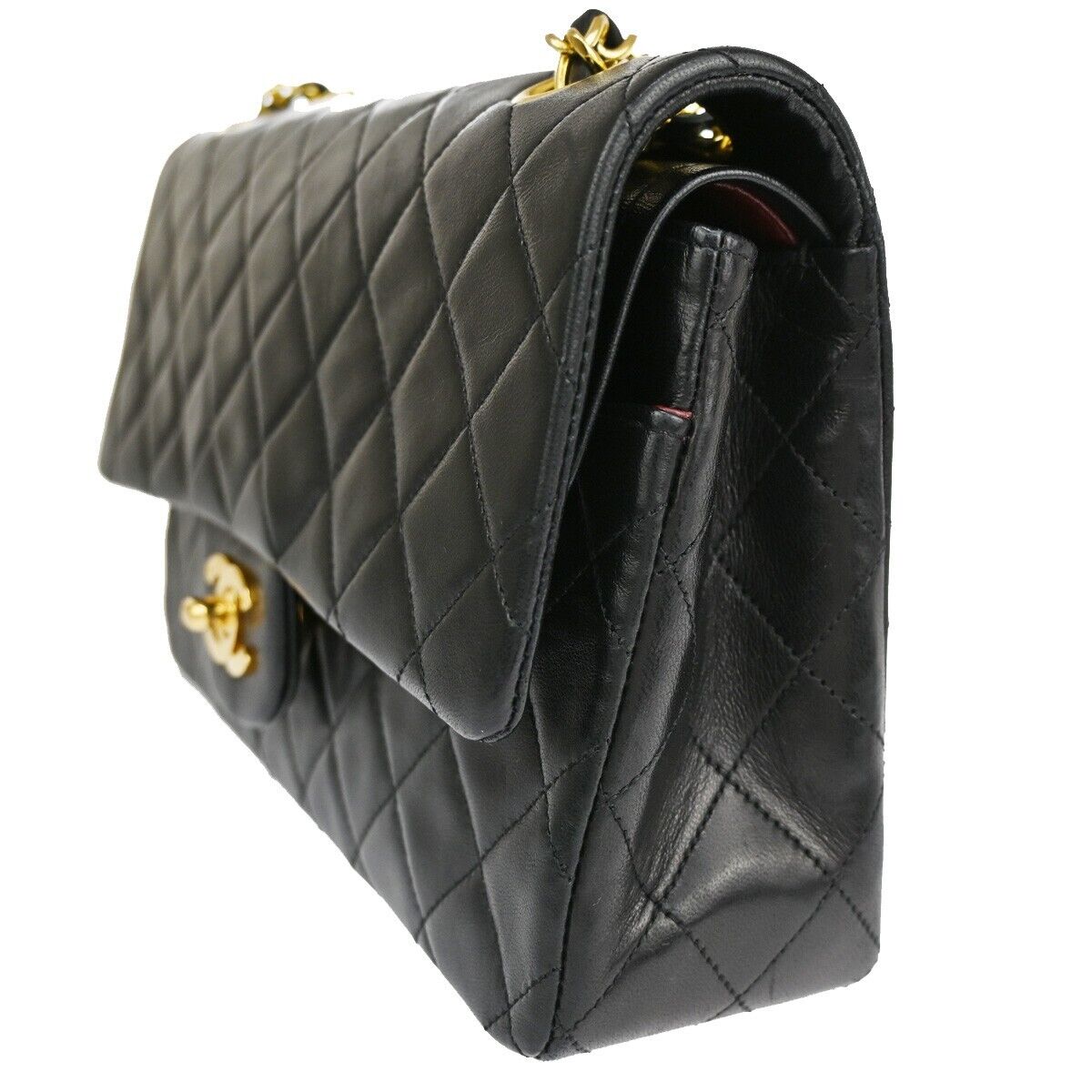 CHANEL CC Matelasse 25 Double Flap Chain Shoulder Bag Leather Black GHW 726RJ450