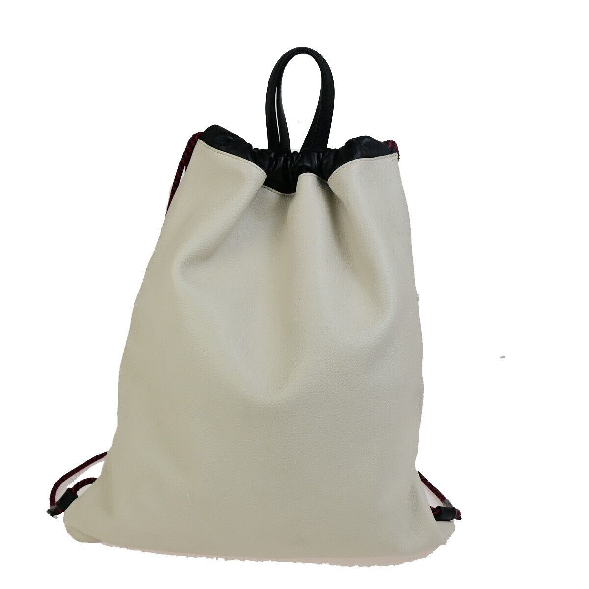 GUCCI GG Logo Print Drawstring Backpack Bag Leather White Italy 84FB214