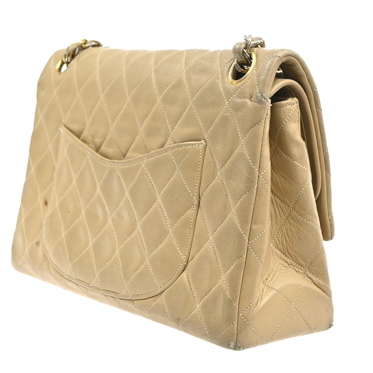 CHANEL CC Matelasse 25 Double Flap Cahin Shoulder Bag Leather Beige GHW 397RL943