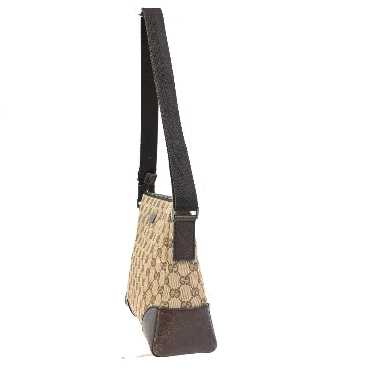 Gucci GG Logo Zipper Crossbody Shoulder Bag Canvas Leather Brown Italy 83PA116