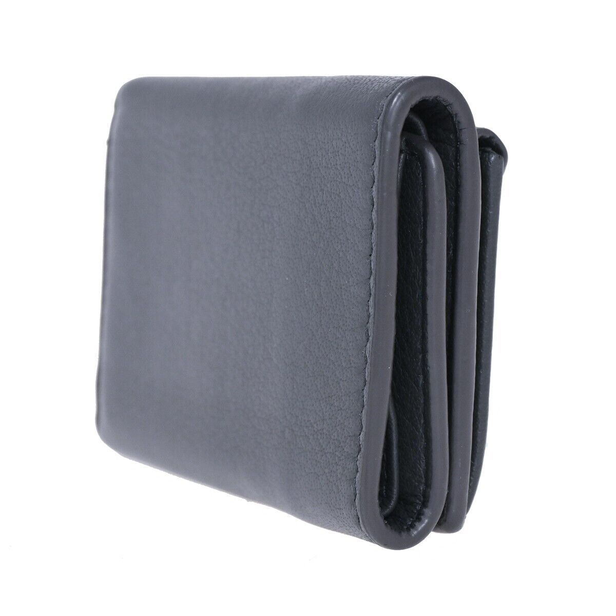 BALENCIAGA Logo Paper Mini Trifold Wallet Purse Leather Gray SHW Italy 67HB259